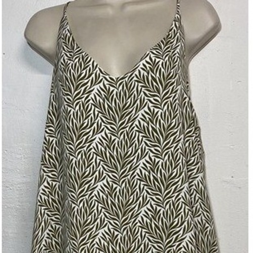 LOFT Sleeveless Adjustable Cami White Green Leaf Print V Neck Tank Top Large